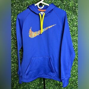 Nike Blue Pullover Women’s Hoodie with Multicolor Swoosh